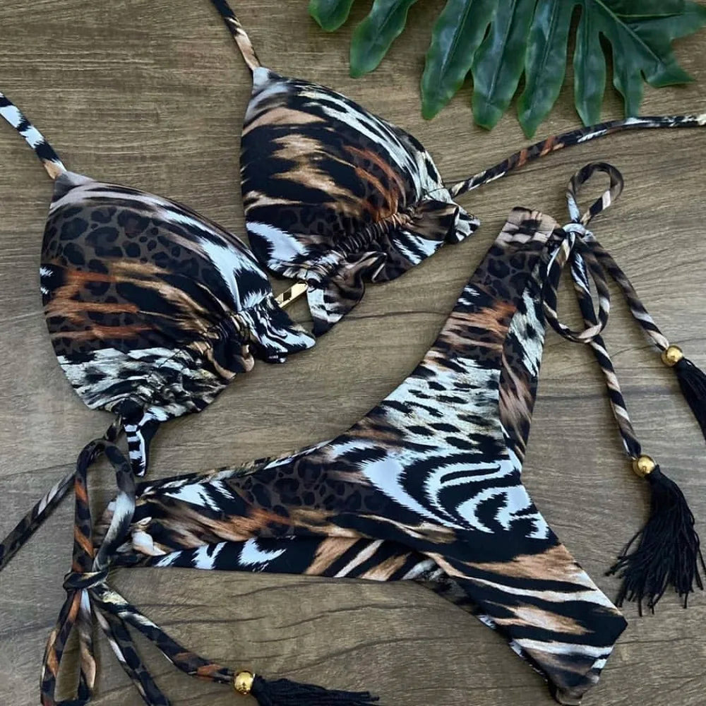 Striped Knotted Swimsuit Beach Sexy Thong Swimwear Bandage Brazilian Mirco Bikinis