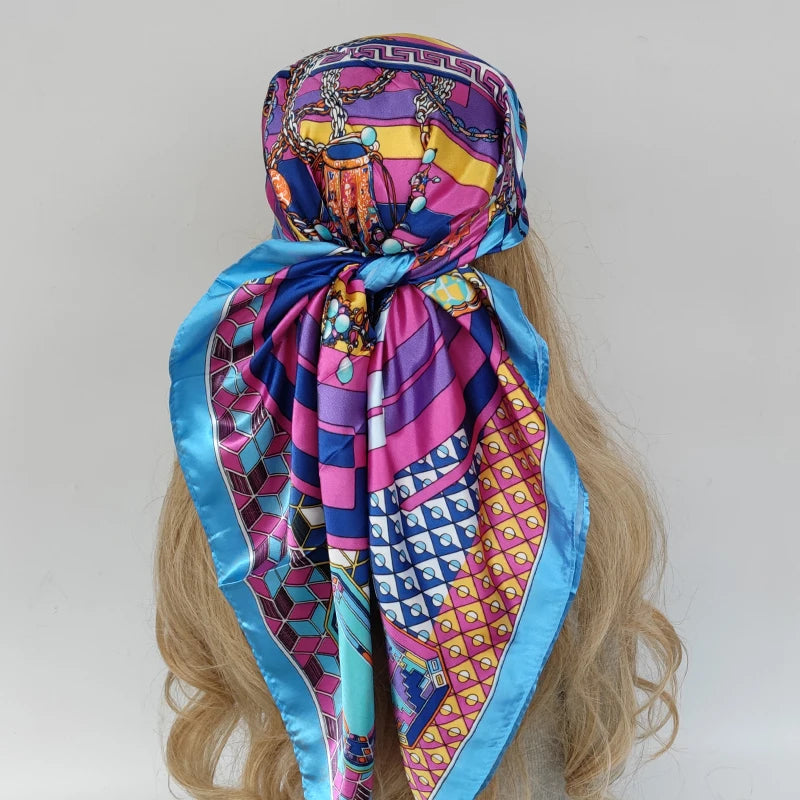 90cm Women Four Seasons Square Silk Satin Bandana Wrap Shawl Scarves Scarfs Sqk2