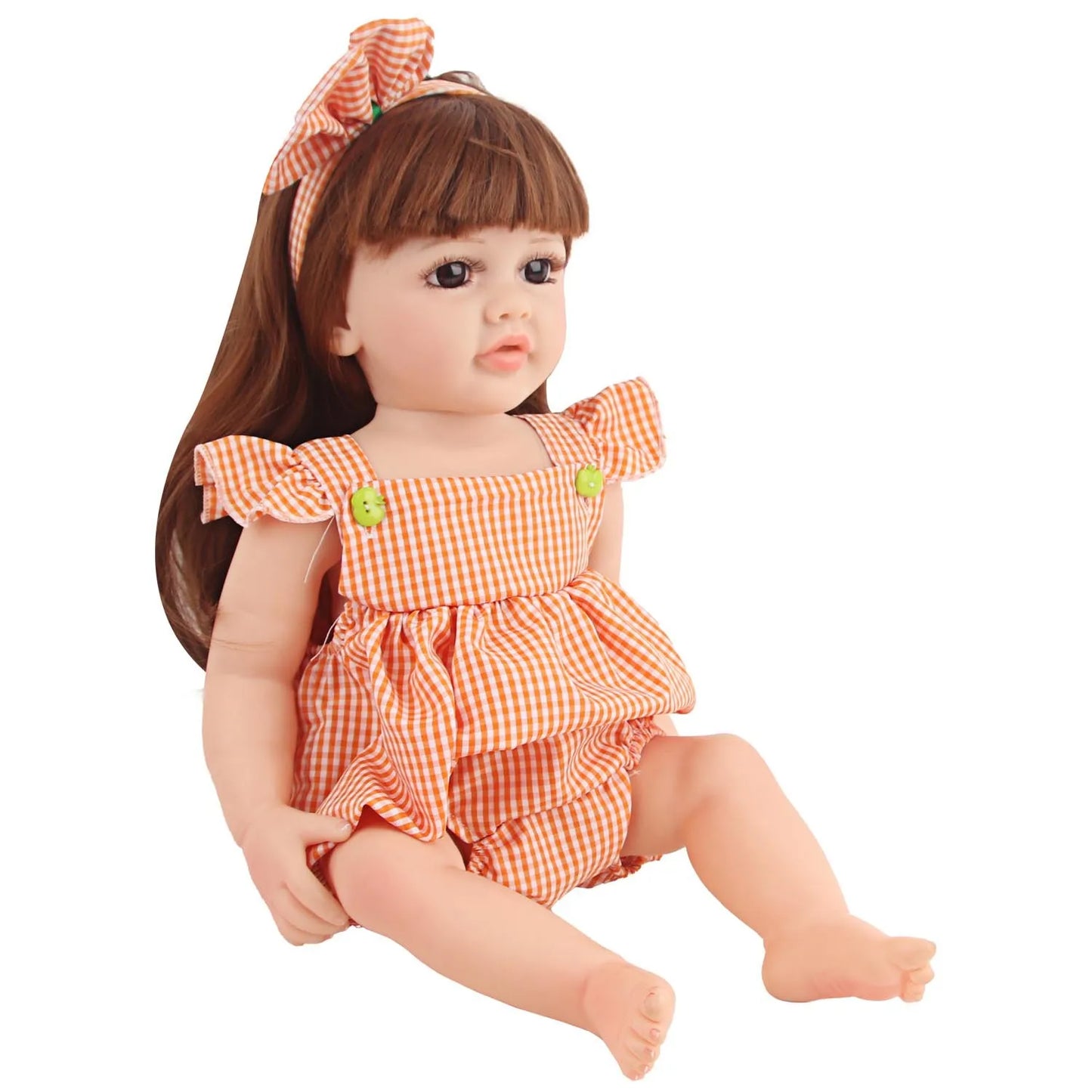 55cm Baby Girl Doll Plaid Skirt + Hairband Outfit Clothes Suit For 22 Inches Reborn Toys