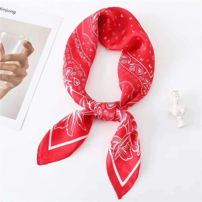 70cm Women Fashion Floral Print Square Silk Scarf Satin Shawl Wrap Scarves