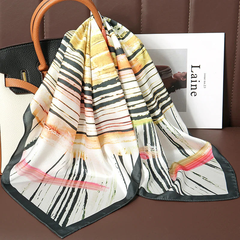 70cm Women Design Square Fashion Printed Satin Silk Scarf Scarves