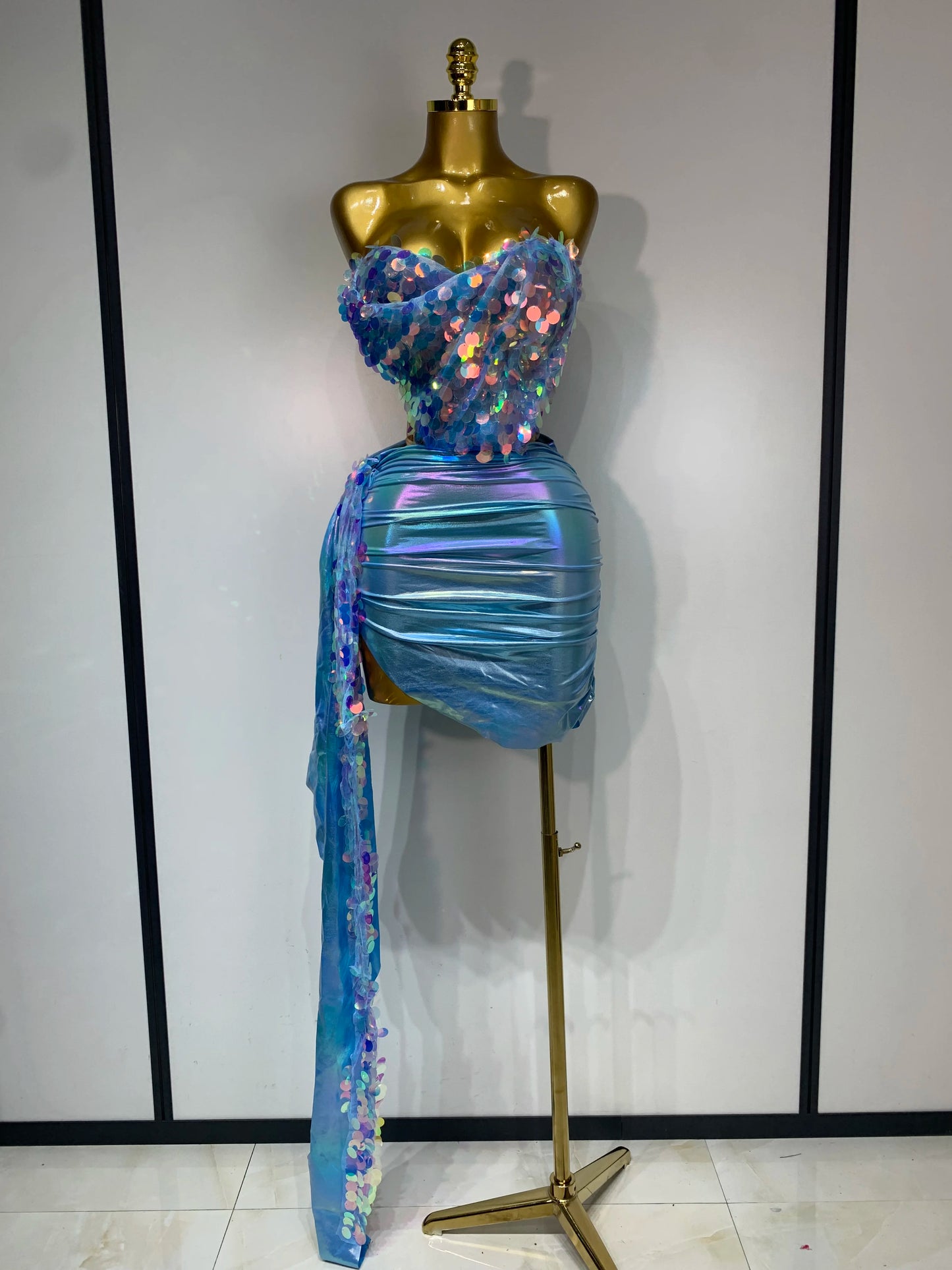 Sparkly Sequin Two Piece Sexy Strapless Backless Women's Evening Nightwear Dress