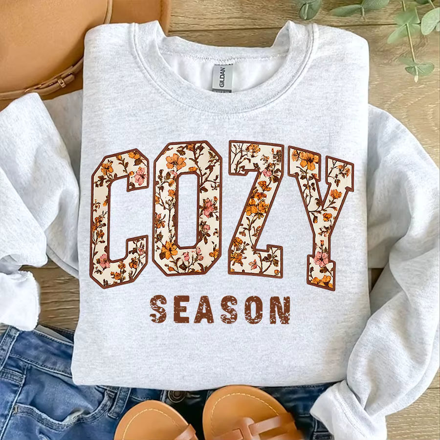 Cozy Season Fall Floral DIY Iron-On Heat Transfer Sticker Decal T-shirts Sweatshirts Bag Clothes Decor