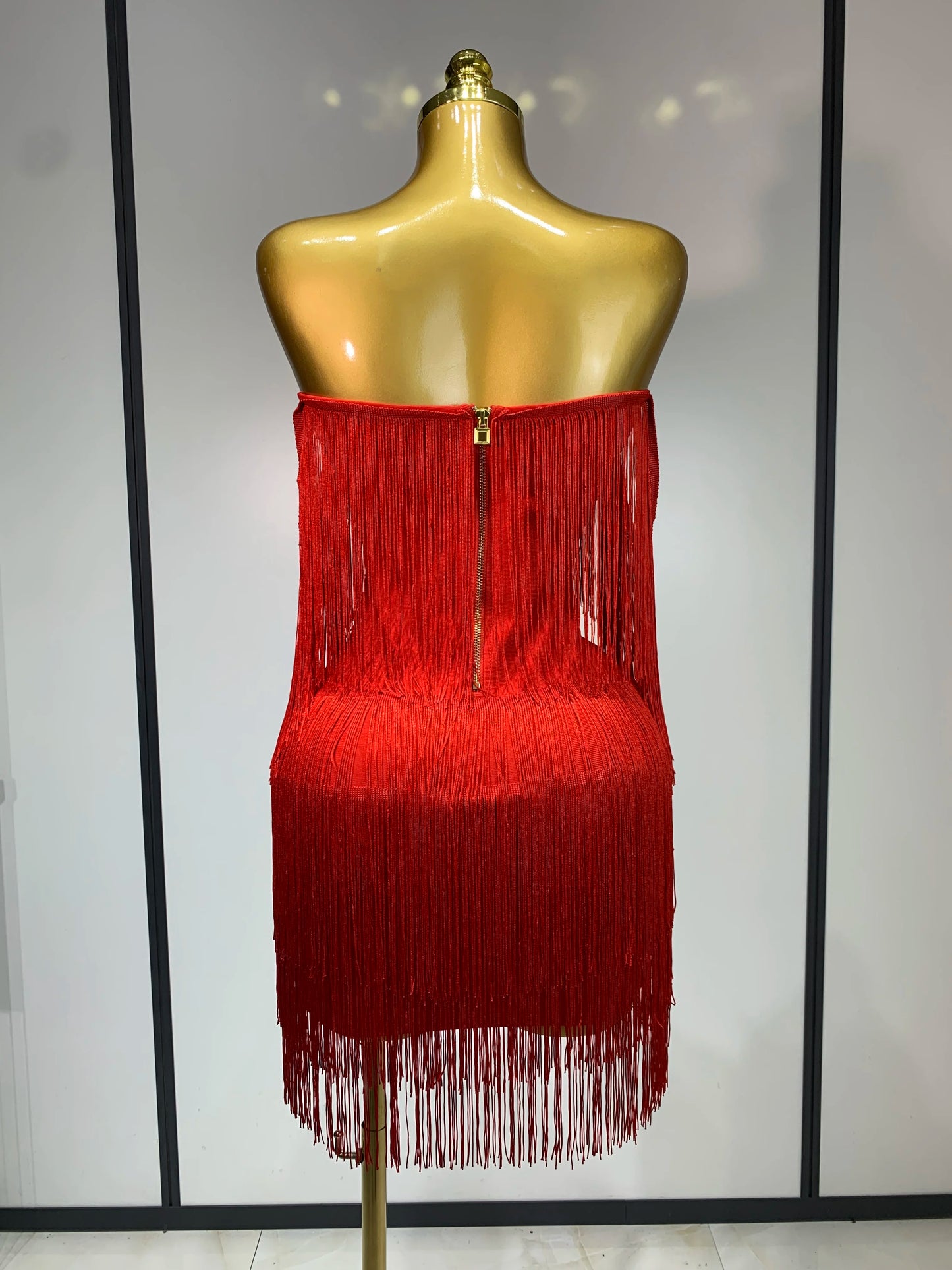 Sexy Strapless Tassel Off Shoulder Bandage Celebrity Evening Party Mini Birthday Dress