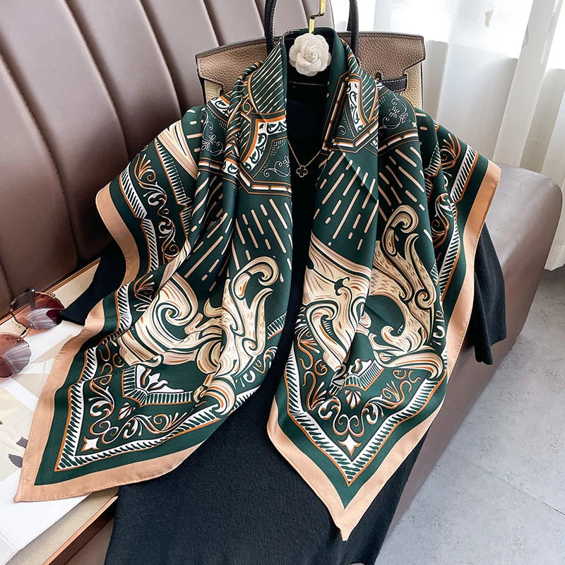 Women Design Print Twill Square Silk Scarf Wraps Bandana Scarves