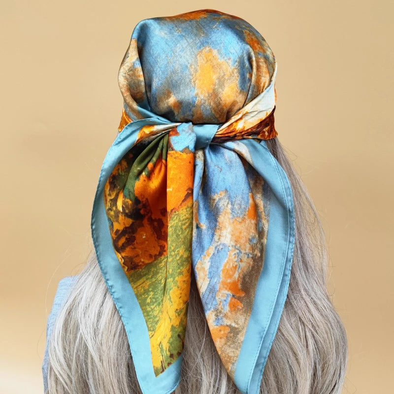 90cm Women Four Seasons Square Silk Satin Bandana Wrap Shawl Scarves Scarfs SRk3