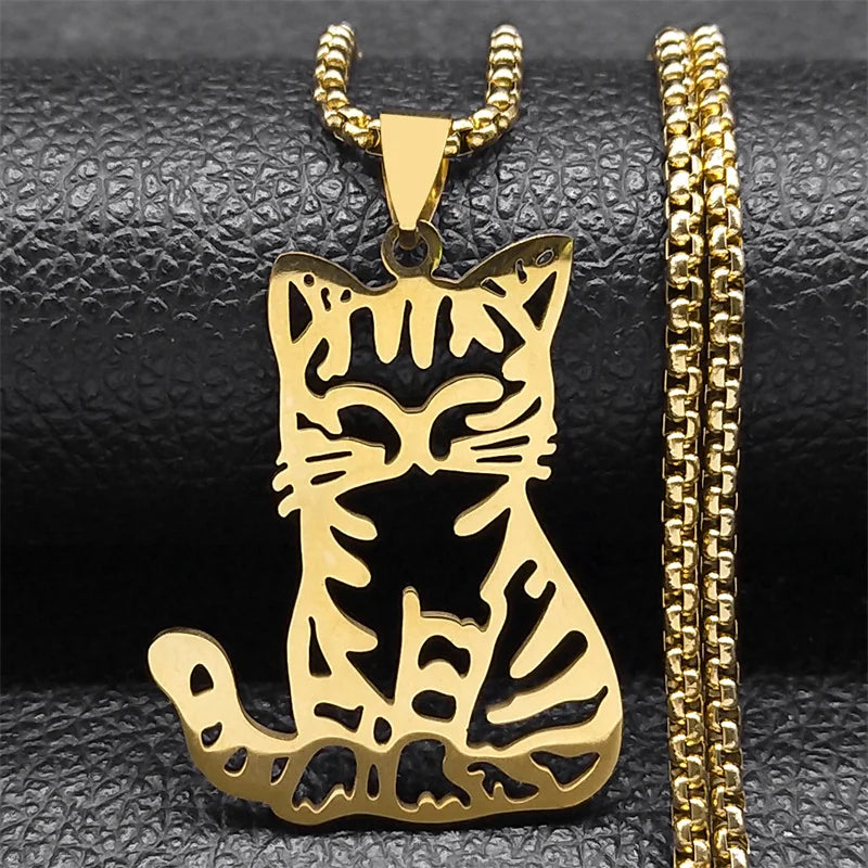 Cute Cat Ragdoll Kitty Women Men Stainless Steel Silver Color Chain Pendant Necklace