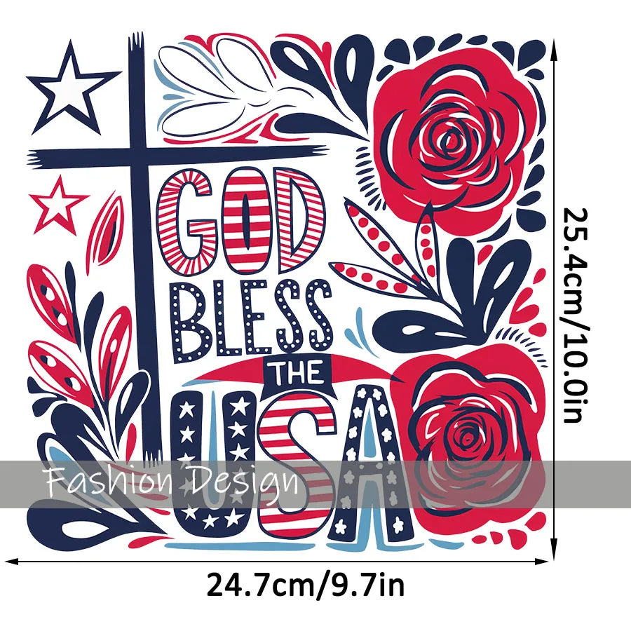 God Bless The USA America 4th of July DIY Iron-On Heat Transfer Sticker Decal T-shirts Sweatshirts Bag Clothes Decor