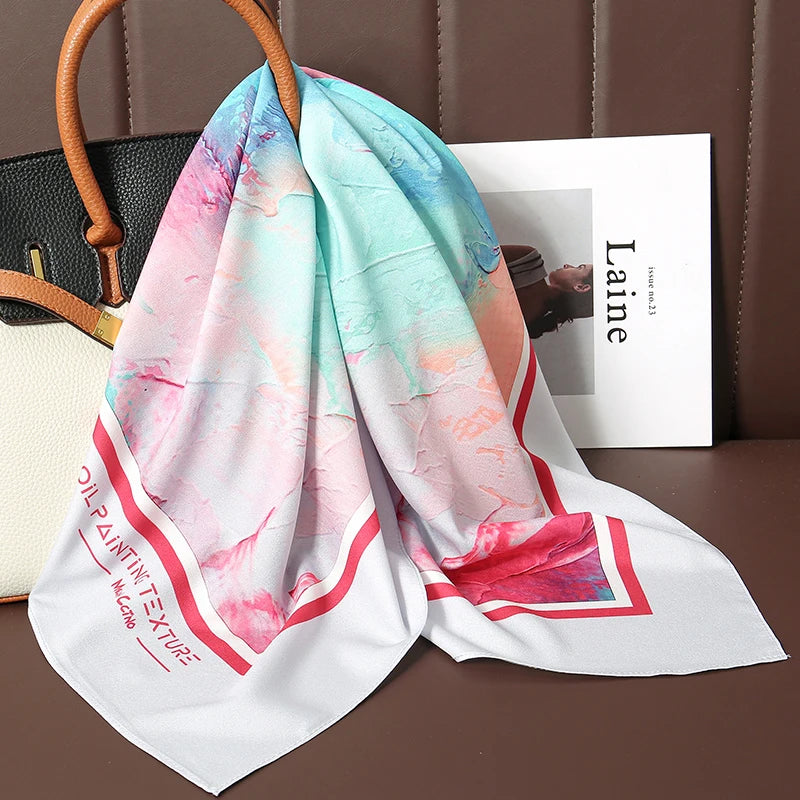 70cm Women Design Square Fashion Printed Satin Silk Scarf Scarves
