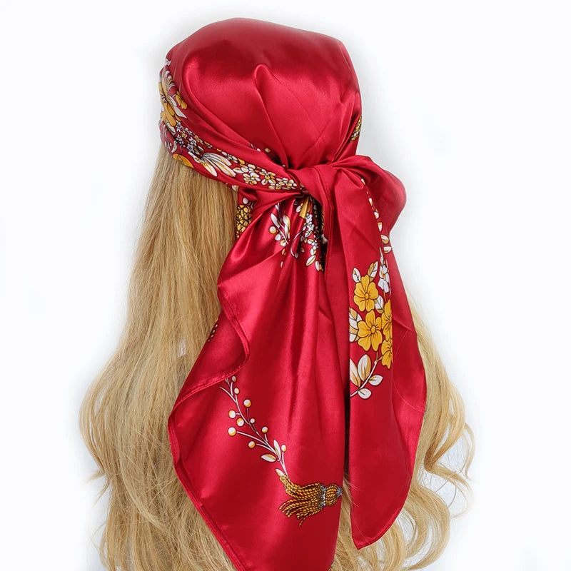 90*90cm Women Four Seasons Square Silk Satin Bandana Wrap Shawl Scarves Scarfs gk4