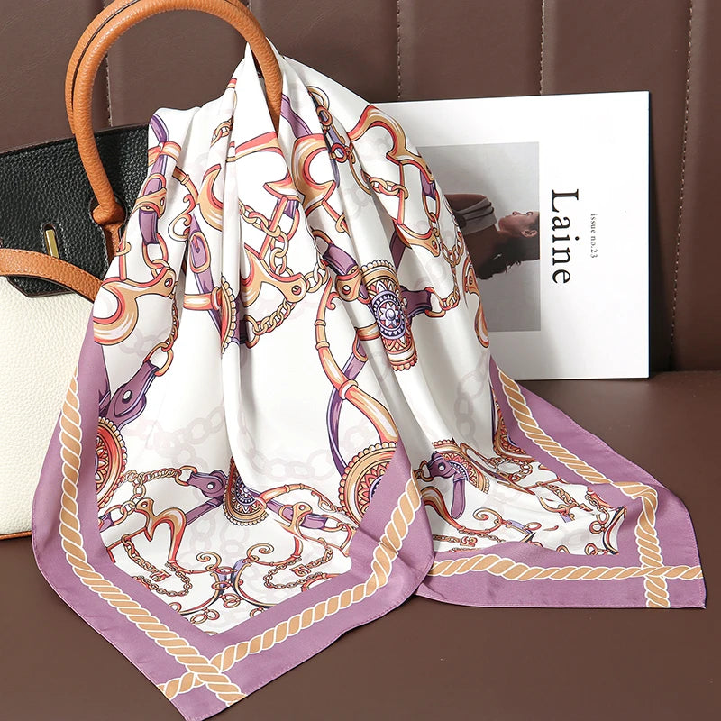 70cm Women Design Square Fashion Printed Satin Silk Scarf Scarves