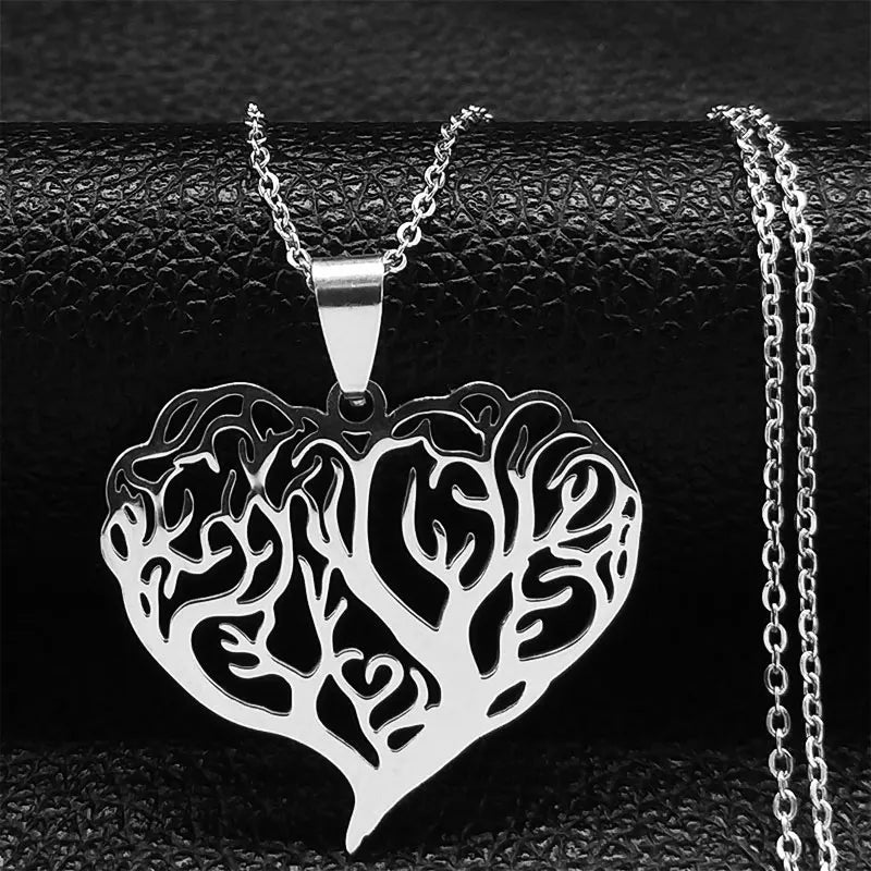 Aesthetic Love Heart Tree of Life Hollow Stainless Steel Gold Color Bead Chain Pendant Necklace