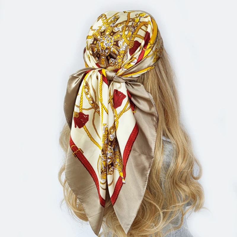 90cm Women Four Seasons Square Silk Satin Bandana Wrap Shawl Scarves Scarfs gf02