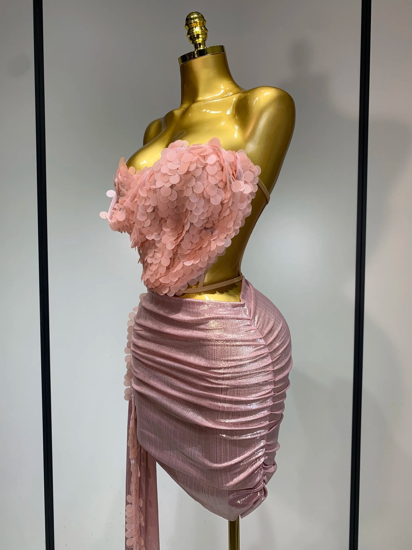 Sparkly Sequin Two Piece Sexy Strapless Backless Women's Evening Nightwear Dress