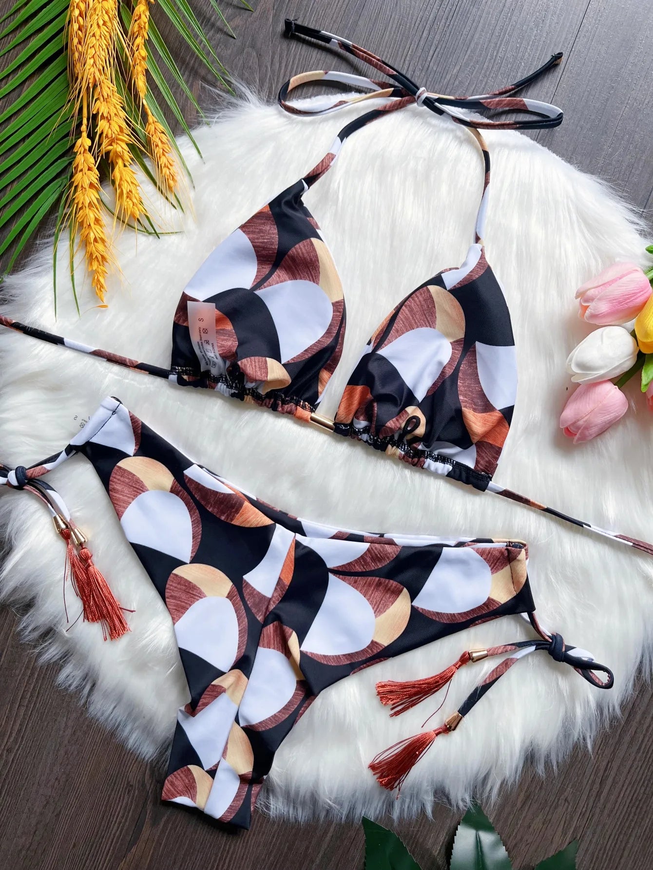 Sexy Print Bandage Bikini Swimsuit Two-piece Triangle Swimwear Bathing Suit