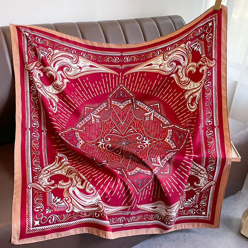 Women Design Print Twill Square Silk Scarf Wraps Bandana Scarves