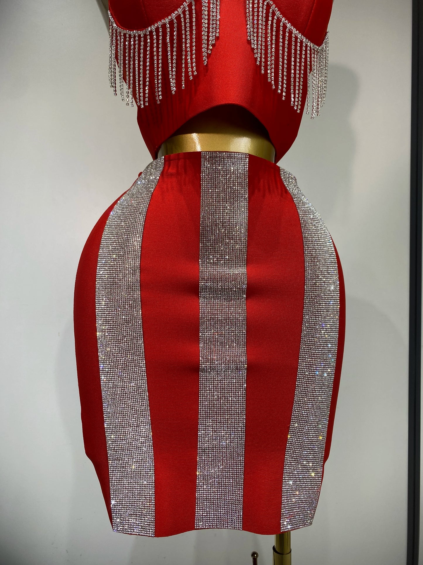 Sexy Sling Backless Tassels Bandage Skirt Two Piece Knitted Celebrity Prom Evening Birthday Dress