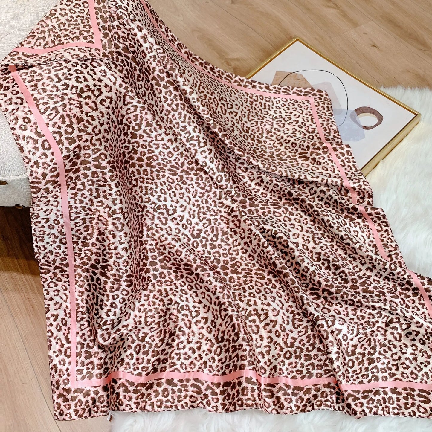 Women Fashion Scarf Square Silk Leopard Prints Large Bandana Shawl Wraps Scarves