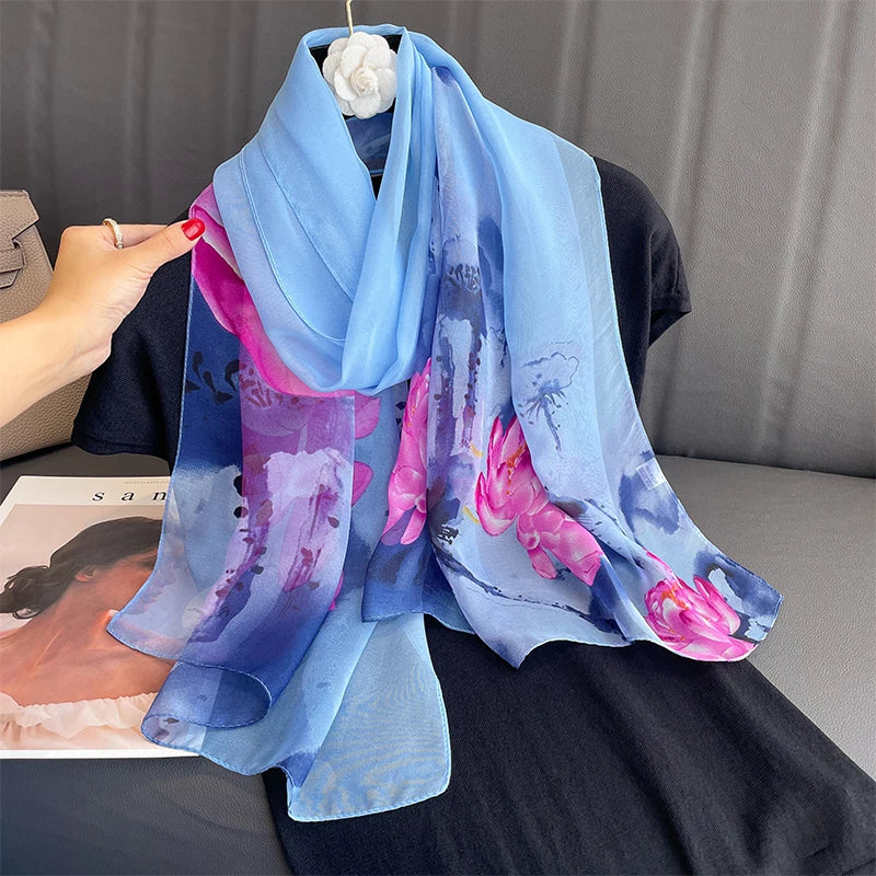 Women Beach Scarf Georgette Silk Shawls Design Printed Wraps Scarves