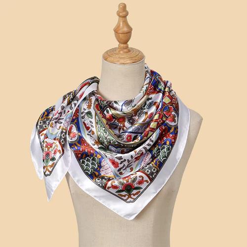 Women Fashion Silk Square Vintage Hijab Flower Prints Pashmina Bandana Scarves