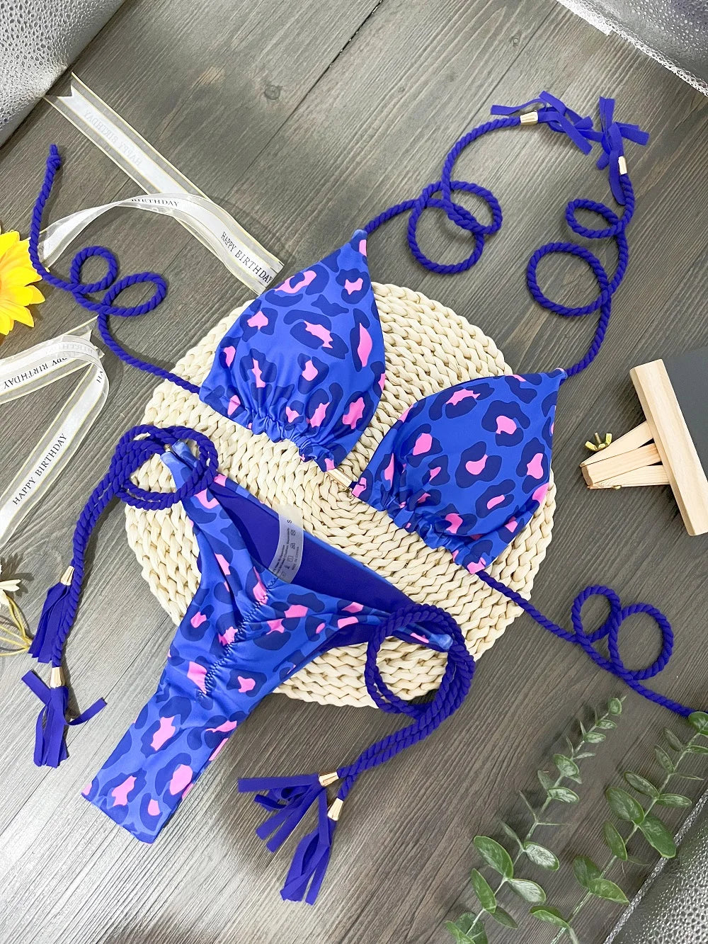 Sexy Leopard Print Two Piece Beachwear Bathing Swim Bikini Suit