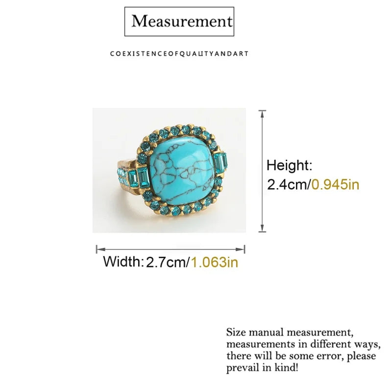 Vintage Art Deco Turquoise 18K Gold-Plated Prong-Set Stone Designer Ring