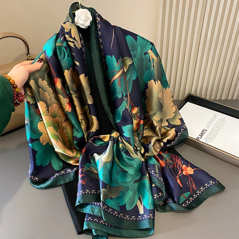 Women Fashion Printed Shawls Wraps Soft Pashmina Bandana Silk Scarves