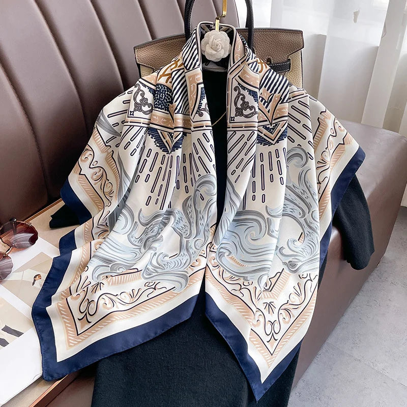 Women Design Print Twill Square Silk Scarf Wraps Bandana Scarves