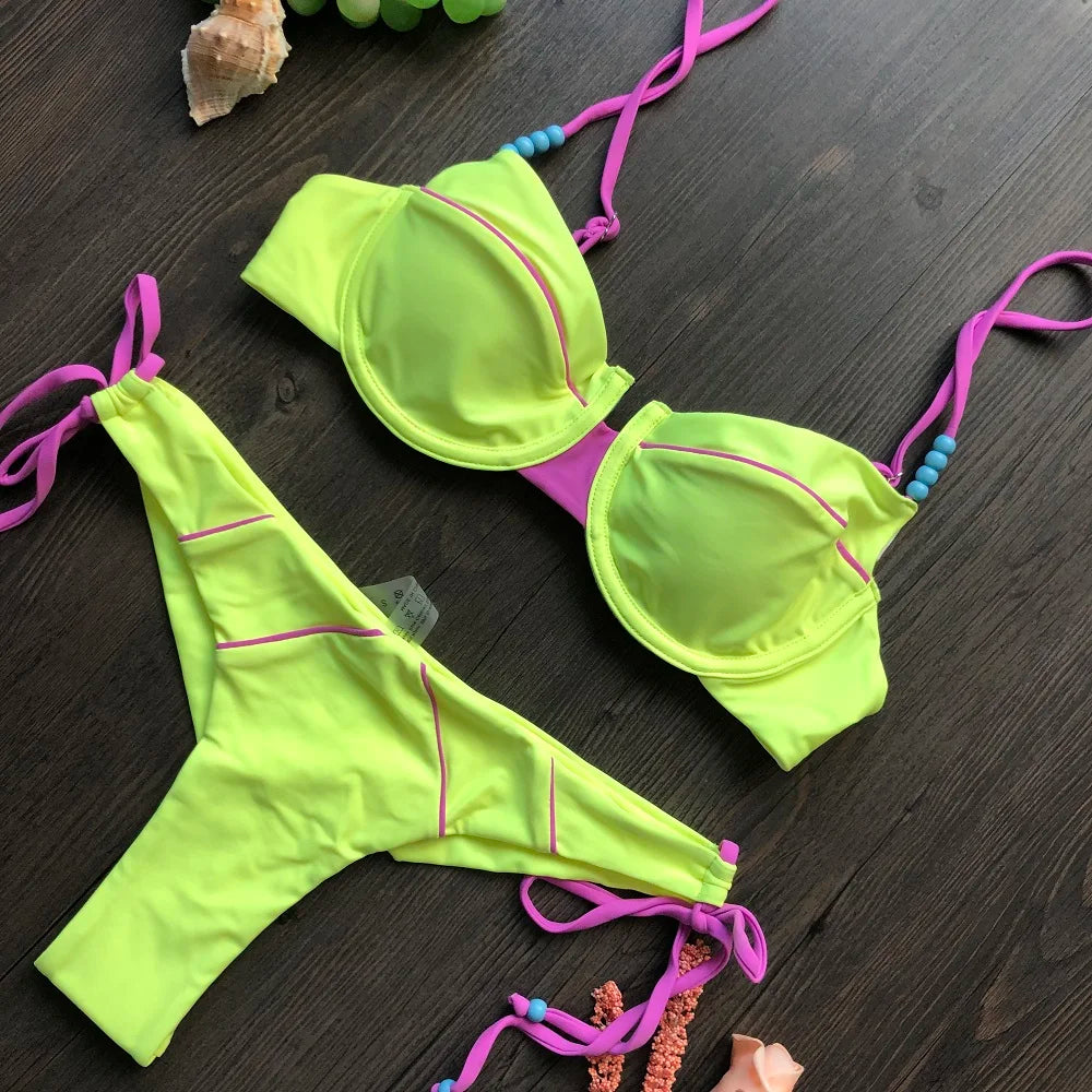 2pcs Push Up Women Micro Swimsuit Bandage Beach Wear Swimming Bikini