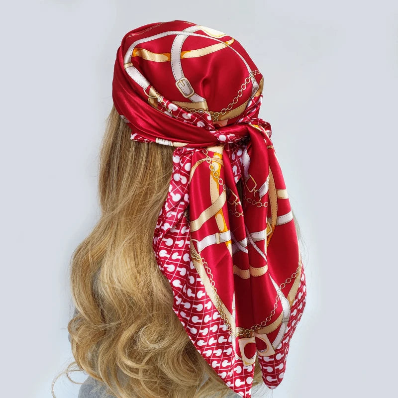 90cm Women Four Seasons Square Silk Satin Bandana Wrap Shawl Scarves Scarfs gpk8