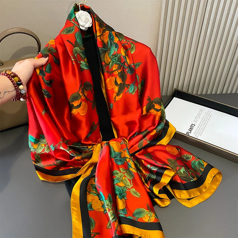 Women Fashion Printed Shawls Wraps Soft Pashmina Bandana Silk Scarves