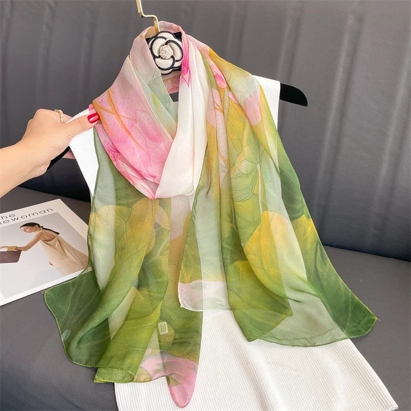 Women Beach Scarf Georgette Silk Shawls Design Printed Wraps Scarves