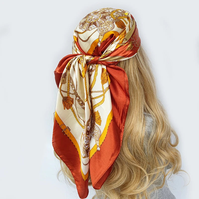90cm Women Four Seasons Square Silk Satin Bandana Wrap Shawl Scarves Scarfs gf02