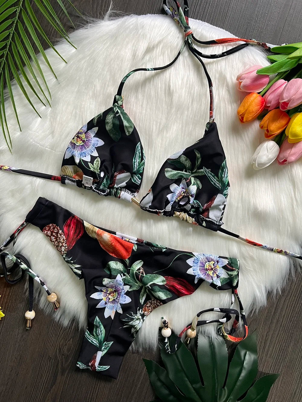Sexy Print Bandage Swimsuit Two-piece Triangle Swimwear Bathing Suit Brazilian Bikini Set