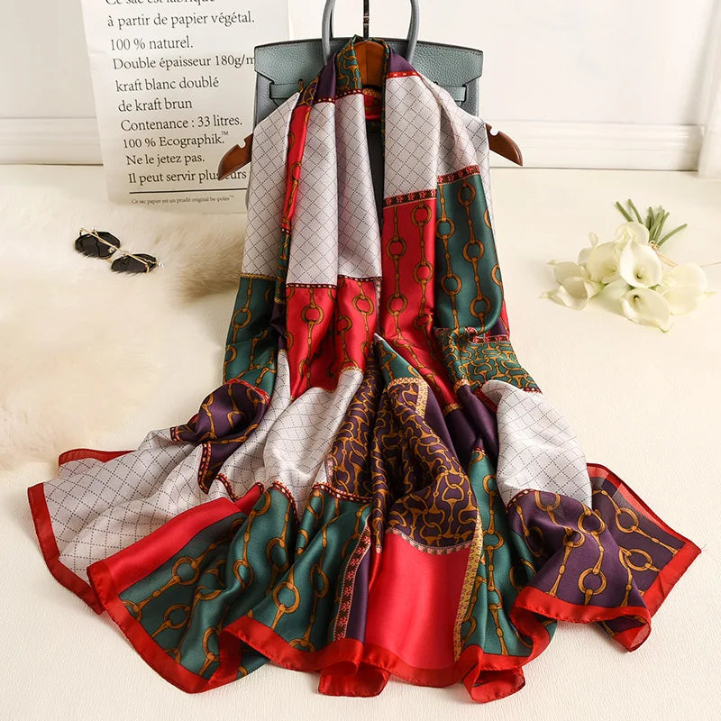 180*90cm Women Designs Silk Satin Bandana Long Shawls Wraps Scarves Pashmina Scarf