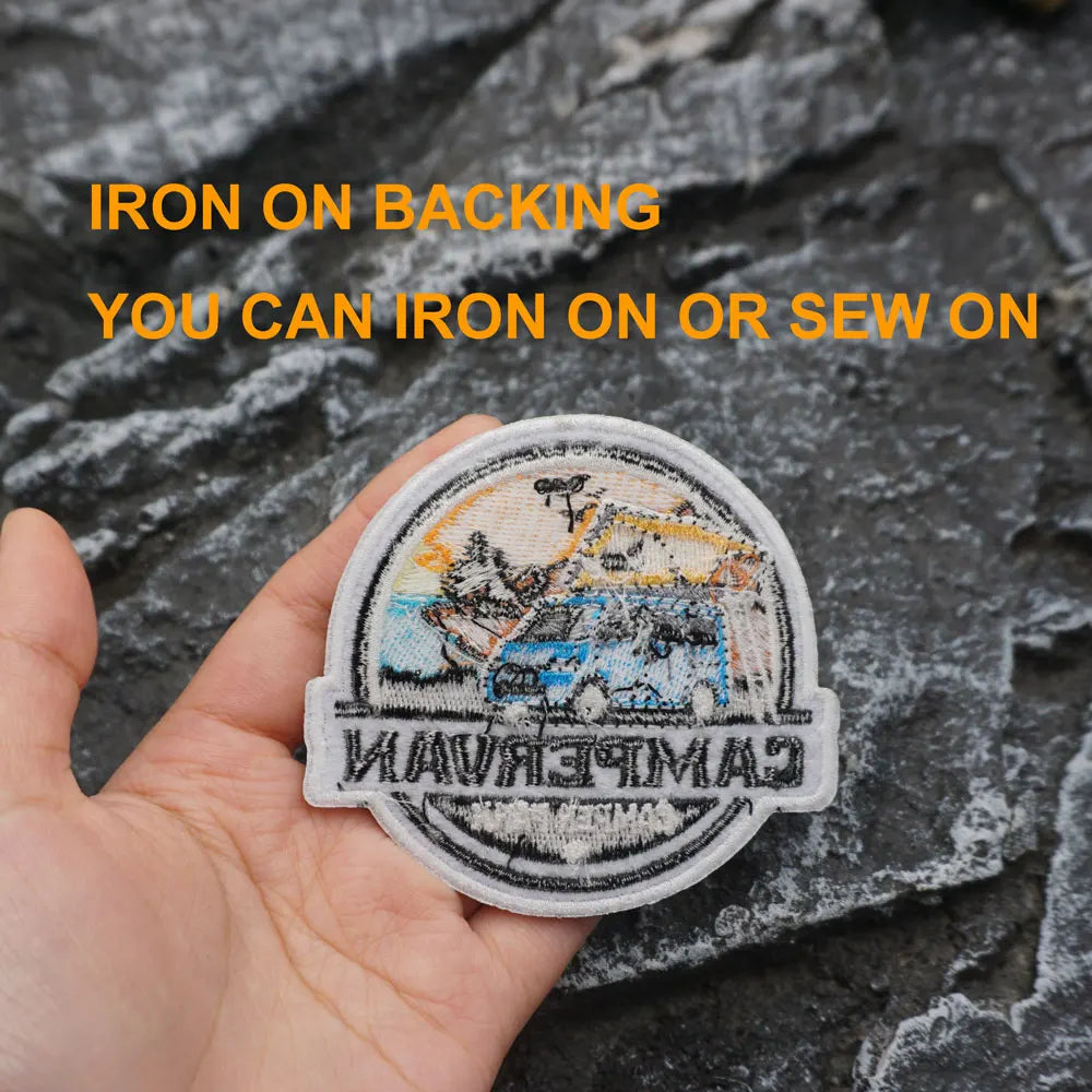ADVENTURE NATURE outdoor Embroidered Patch with Iron-On Backing, Sewable/Ironable Applique for Clothing and Accessories