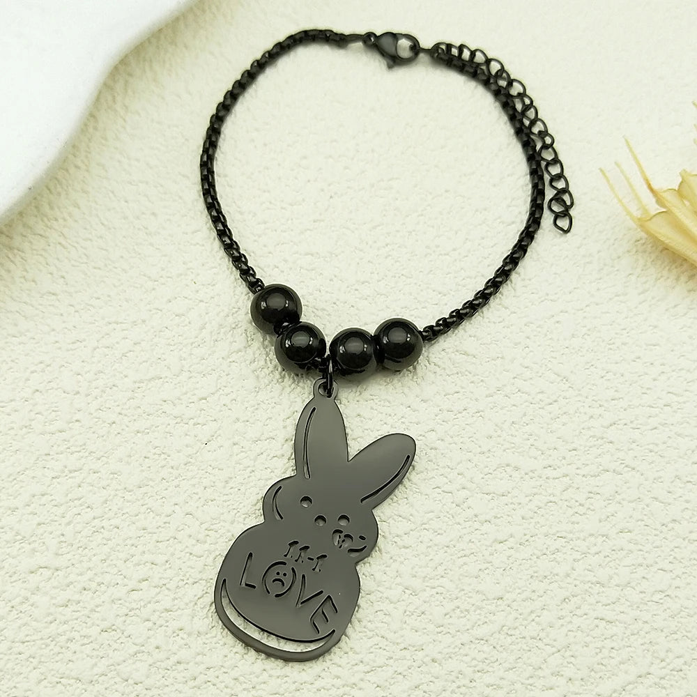 Women Men Kpop Lil Peep Rabbit Sad Stainless Steel Chain Necklace Pendant