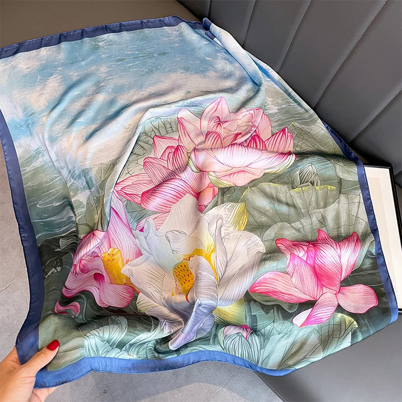 90cm Women Fashion Printed Silk Like Square Scarf Bandana Shawl Wrap Scarves