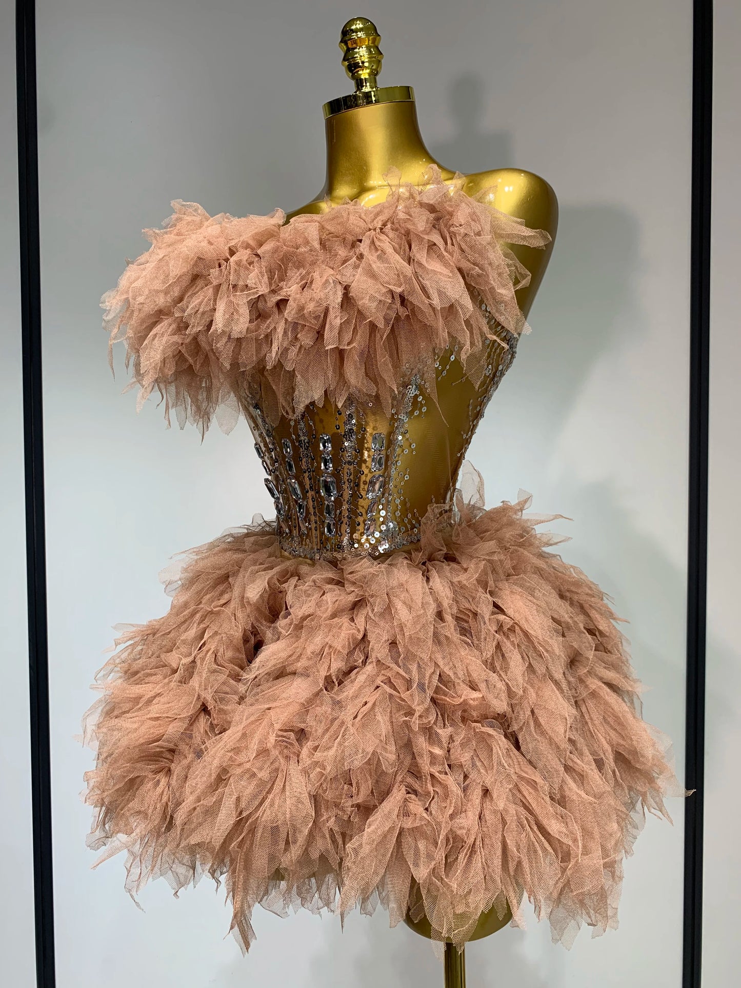 Sexy Strapless Mesh Two Pieces Celebrity Night Party Prom Birthday Dress