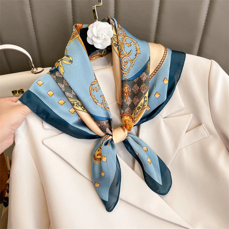 Women Square Scarf Print Satin Silk Like Bandana Shawl Wraps Scarves