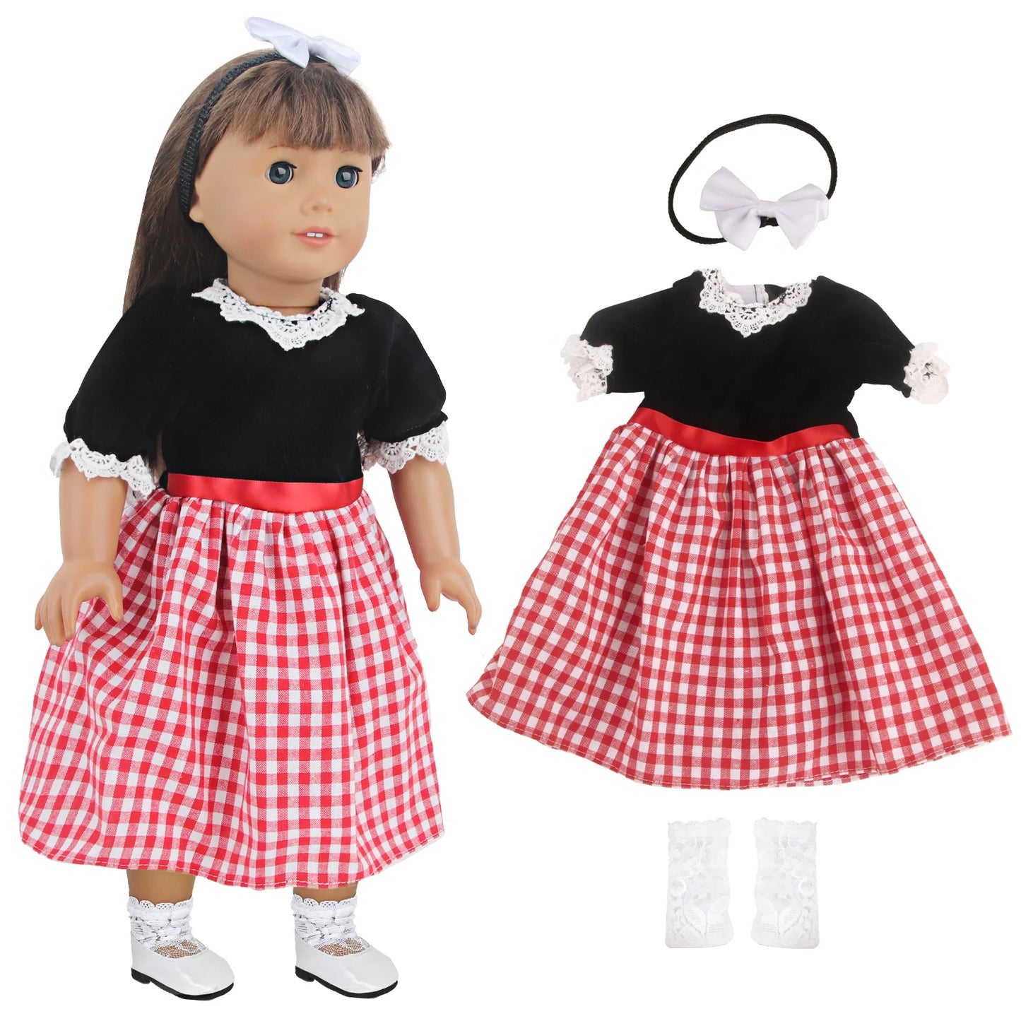 Cute Princess Lace Plaid Skirt American 18-inch Girl Doll Clothes Set 43cm Baby Newborn Toys