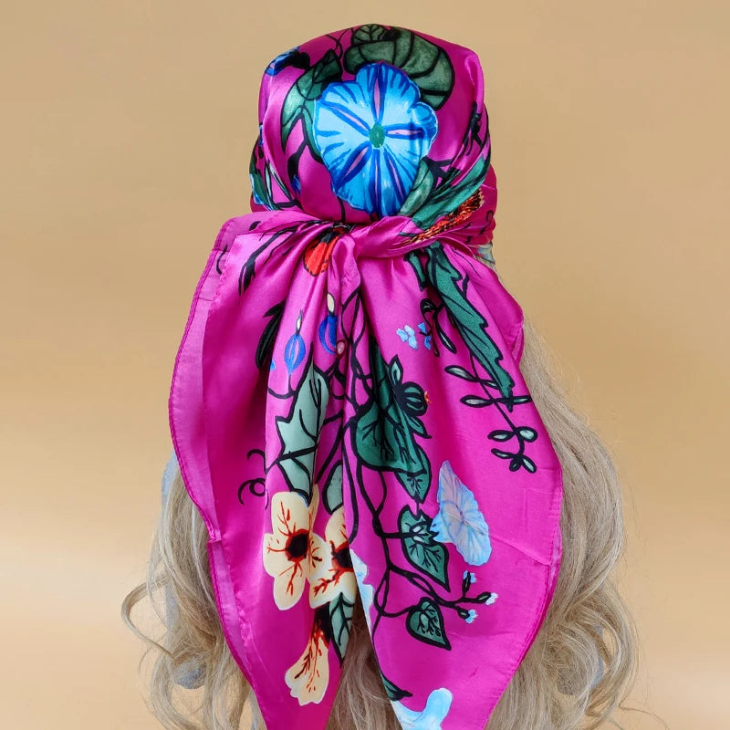 90cm Women Four Seasons Square Silk Satin Bandana Wrap Shawl Scarves Scarfs Spk7