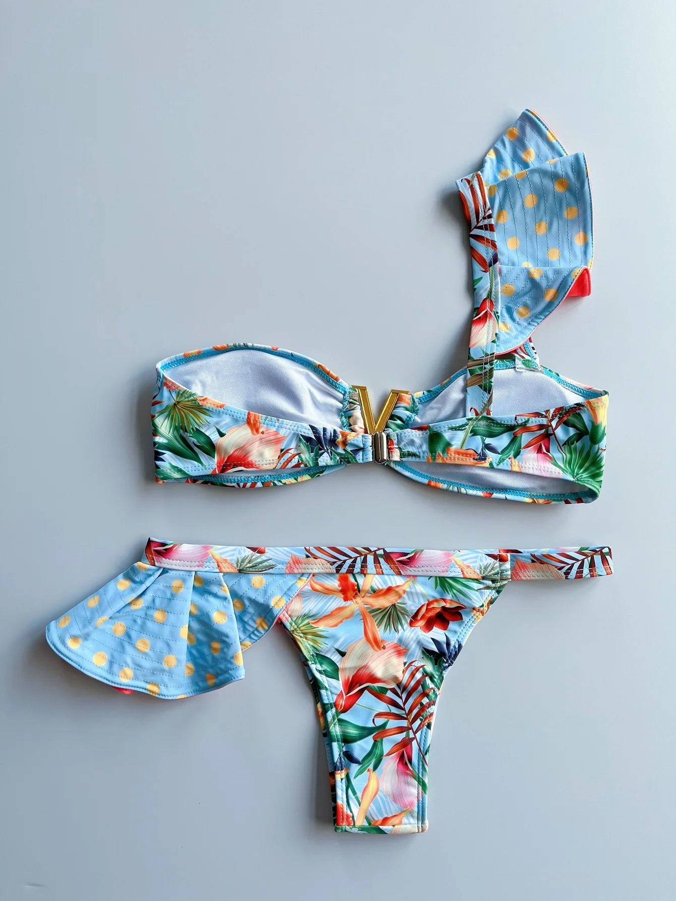 Two-Pieces Sexy Floral Push-Up Strappy Ruffles Bandage Bikini Swimsuit Swimwear Bathing Suit