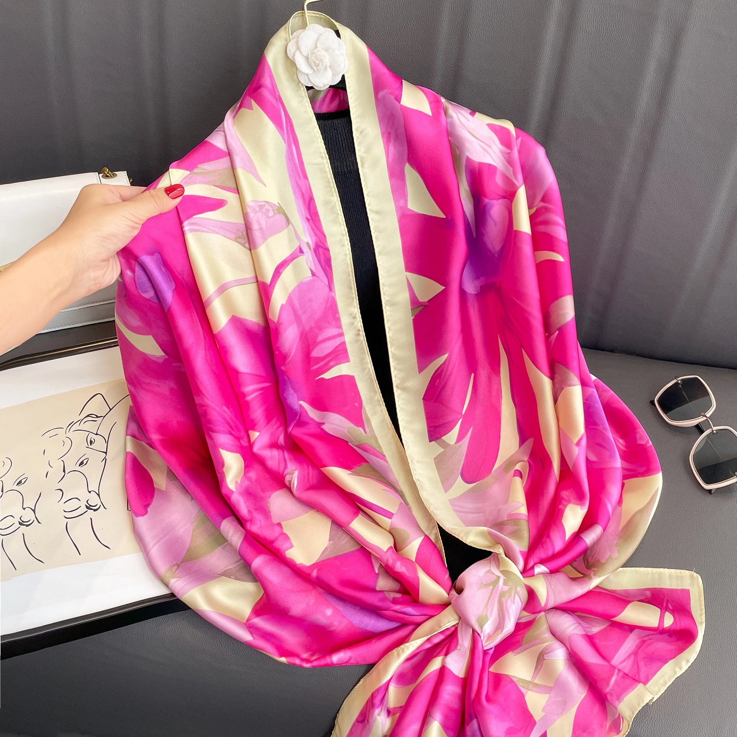 180X90CM Women Luxury Four Seasons Square Silk Satin Bandana Wrap Shawl Scarves Scarfs gk8