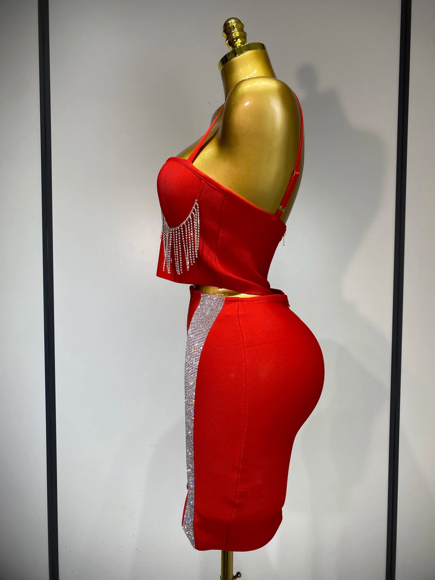 Sexy Sling Backless Tassels Bandage Skirt Two Piece Knitted Celebrity Prom Evening Birthday Dress