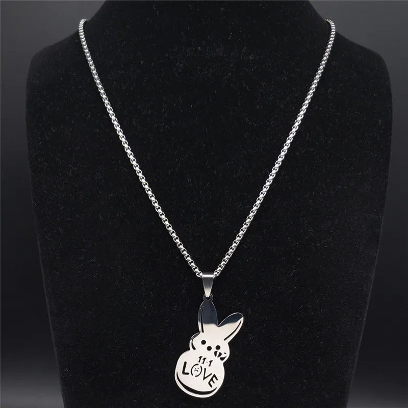 Women Men Kpop Lil Peep Rabbit Sad Stainless Steel Chain Necklace Pendant
