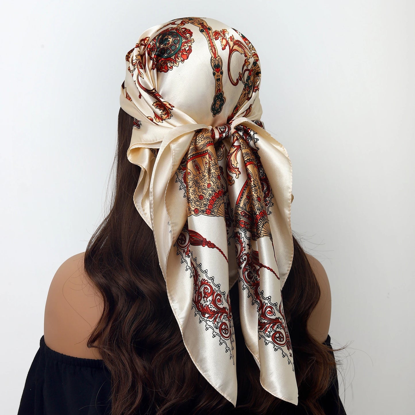 90cm Women Four Seasons Square Silk Satin Bandana Wrap Shawl Scarves Scarfs Sqk7