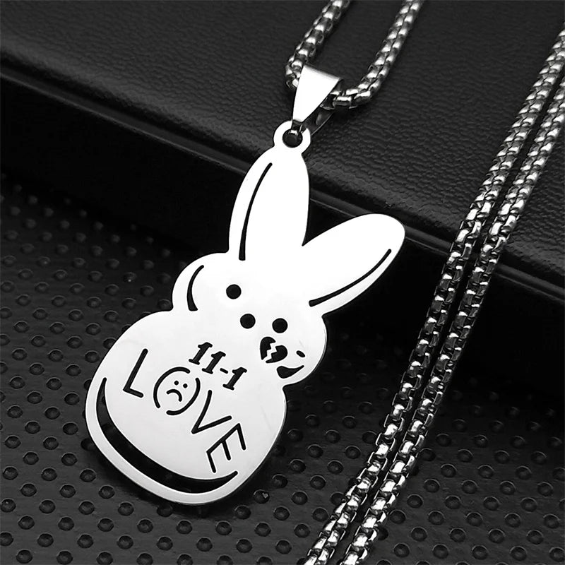 Women Men Kpop Lil Peep Rabbit Sad Stainless Steel Chain Necklace Pendant