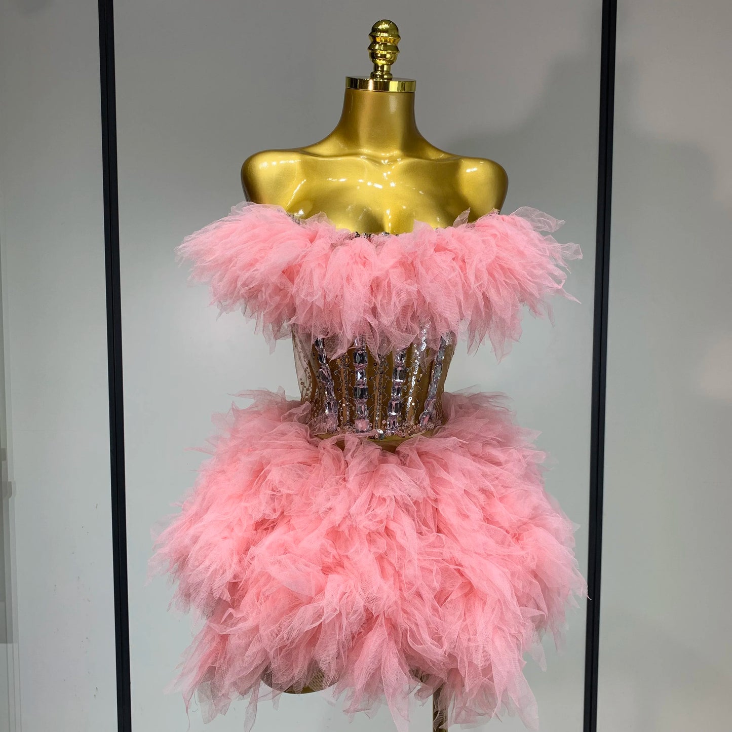 Sexy Strapless Mesh Two Pieces Celebrity Night Party Prom Birthday Dress