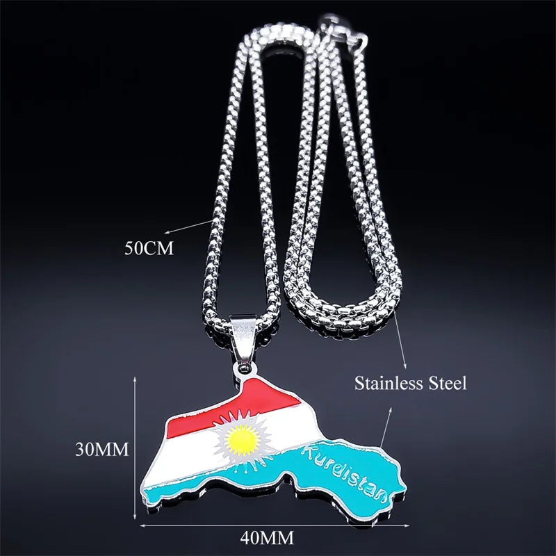 Women Men Kurdistan Afghanistan Region Flag Map Stainless Steel Pendants Necklace